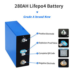 3.2V 280AH LiFePO4 Battery Rechargable Batteries for Yacht RV Solar Energy Storage EU US Free Vat